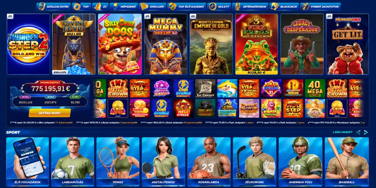 BassBet Casino új nyerőgépek Wonderpot jackpot és sportfogadás